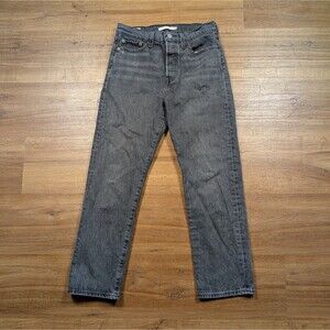 Levis Premium Wedgie Straight Jeans Women's Size 26 Black Wash Denim Button Fly